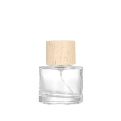 30ml 50ml 100ml Round Frosted Clear Glass Perfume Bottle with Wooden Cap