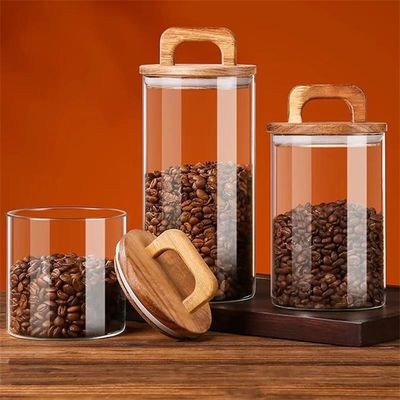 700ml 1000ml 1400ml large wide mouth heat-resisting glass storage jars with wooden lids