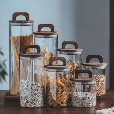 700ml 1000ml 1400ml large wide mouth heat-resisting glass storage jars with wooden lids